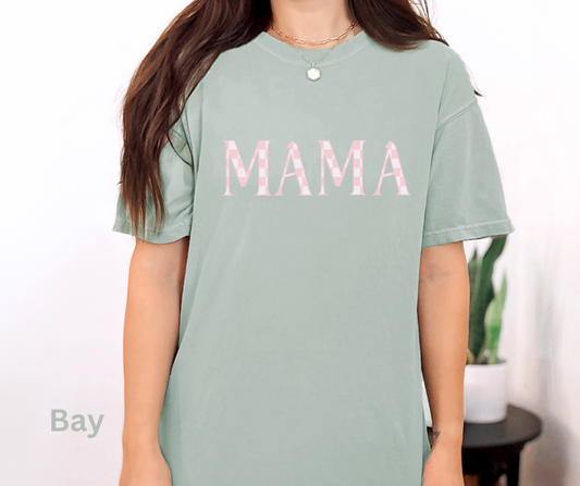 Pink Checkered Mama Comfort Colors Tee